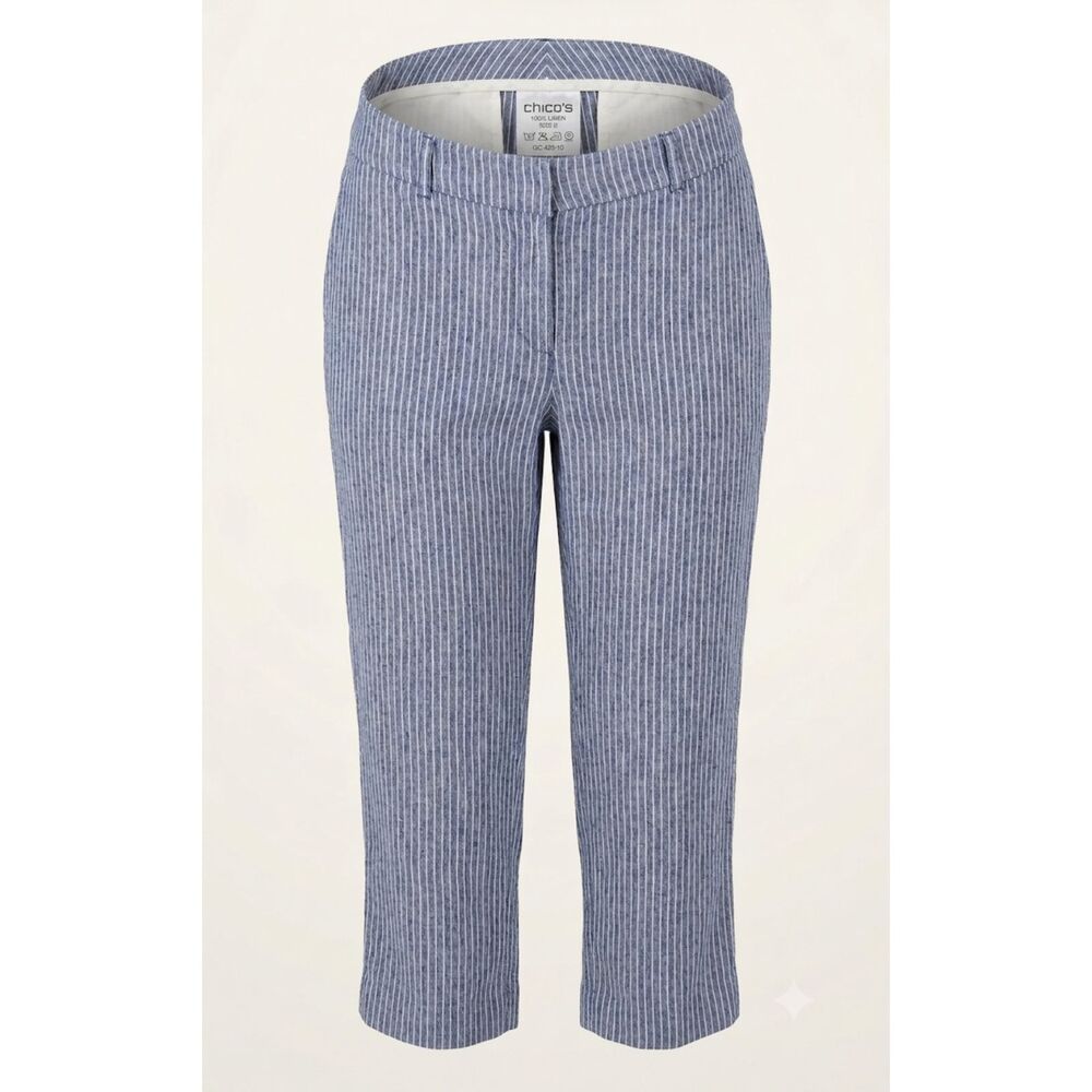 Chico's 100% Linen Coastal Nautical Preppy High Waist Breathable Summer Pants